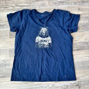 Life Is Good Mama Bear crusher tee blue short sleeve V-neck womens XL G43